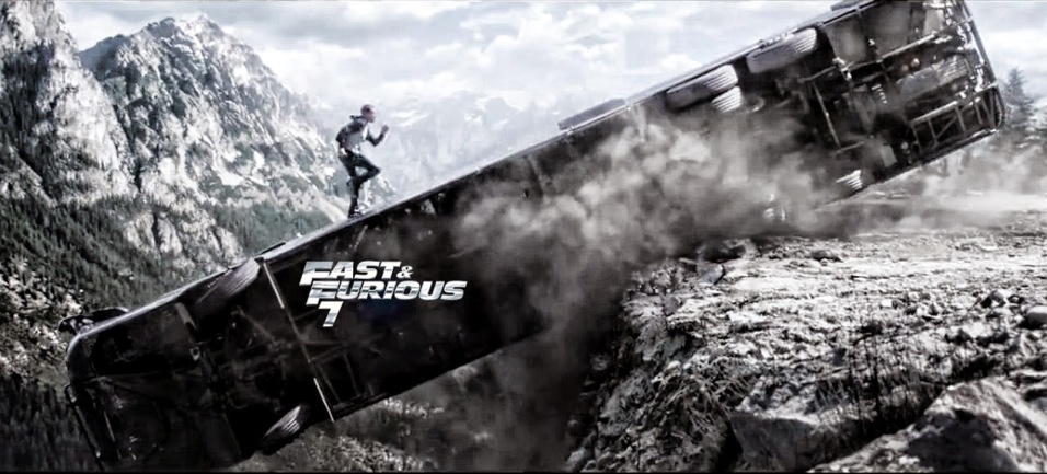 Fast and Furious 7 - Paul Walker escapes the bus falling off a cliff
